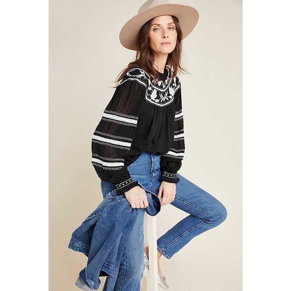 Anthropologie Maeve Peasant Blouse Women S Embroidered Winona Puff Sleeve Top